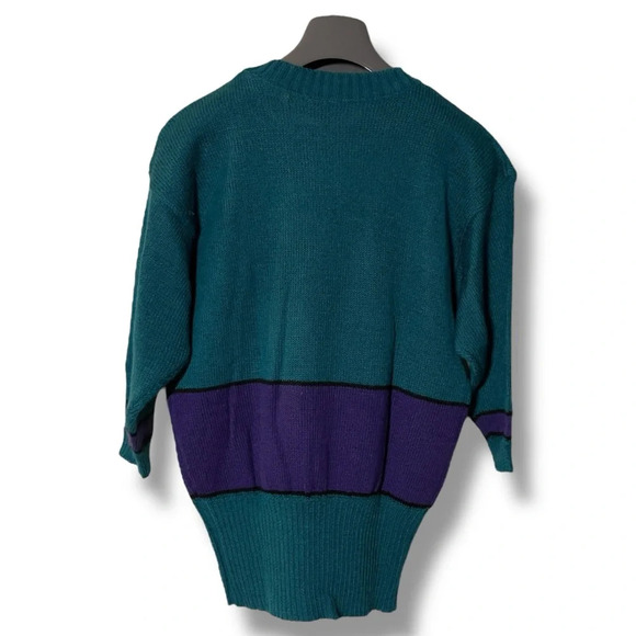 Vtg Catalina Teal Multi Geometric Abstract Knit Pullover Sweater Color Block 80s - Picture 4 of 9